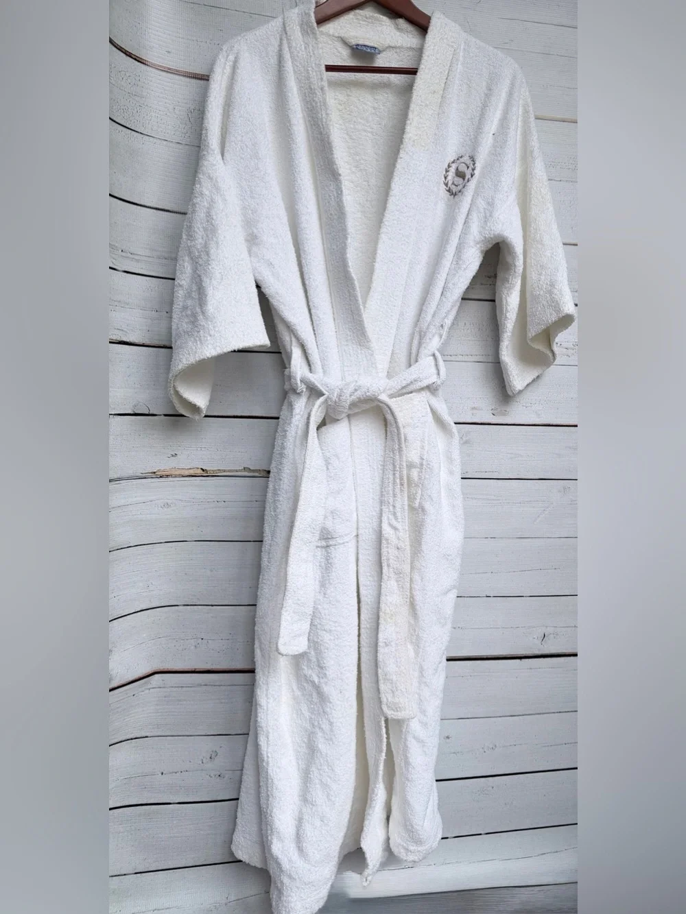 Classic White Terry Bathrobe with Embroidered Crest - Luxury Home Robe
